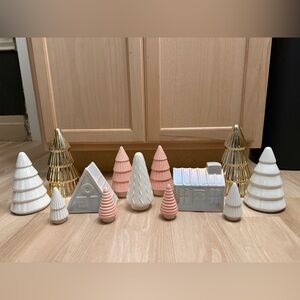 Ceramic Christmas Village Set with Trees